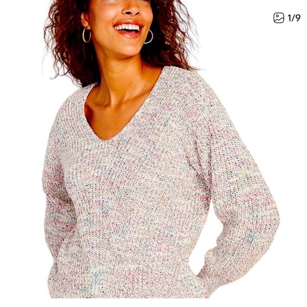 Textured V-Neck Women’s Sweater in Multi-Pastel - XL